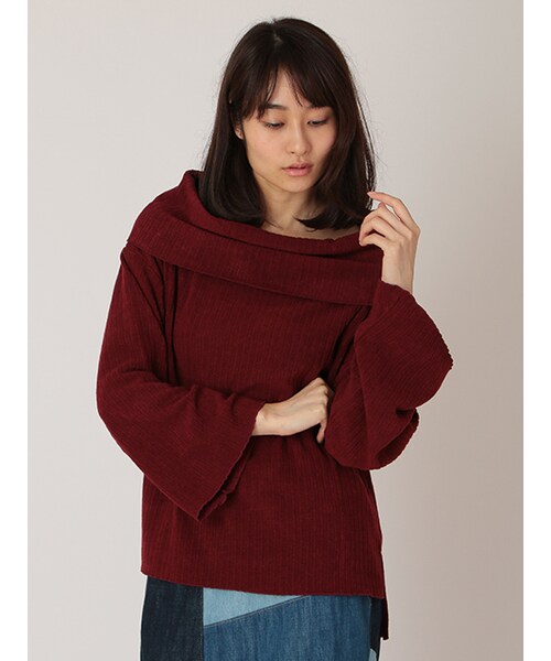 w closet（ダブルクローゼット）の「ワイドリブオフショルプルオーバー（トップス・レディース・ブラウン/エンジ/ブラック・FREE）」の4枚目の写真