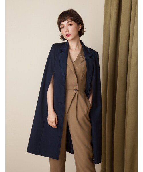 Marjorie（マージョリー）の「夜行動物，披風式特殊剪裁西裝外套（ジャケット/アウター・レディース・黑/深藍・F）」の12枚目の写真