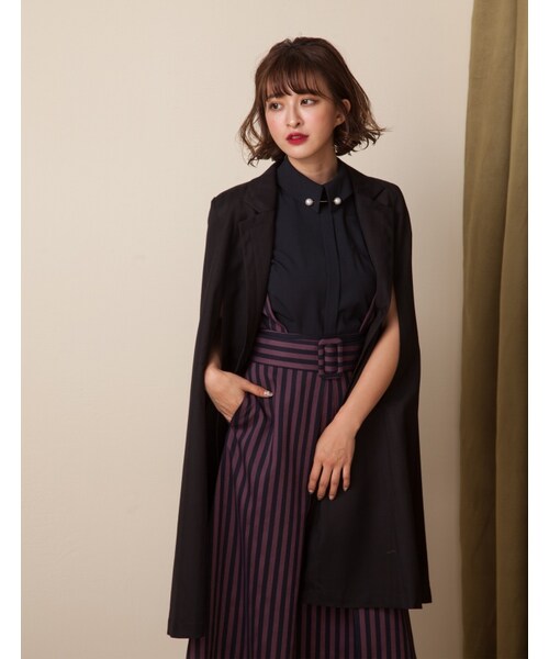 Marjorie（マージョリー）の「夜行動物，披風式特殊剪裁西裝外套（ジャケット/アウター・レディース・黑/深藍・F）」の5枚目の写真