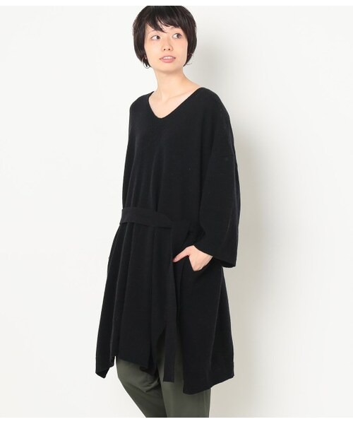 LE JUN（ルジュン）の「ラムウールV/N深スリットニットワンピース（ワンピース/ドレス・ブラック/グレー・F）」の2枚目の写真