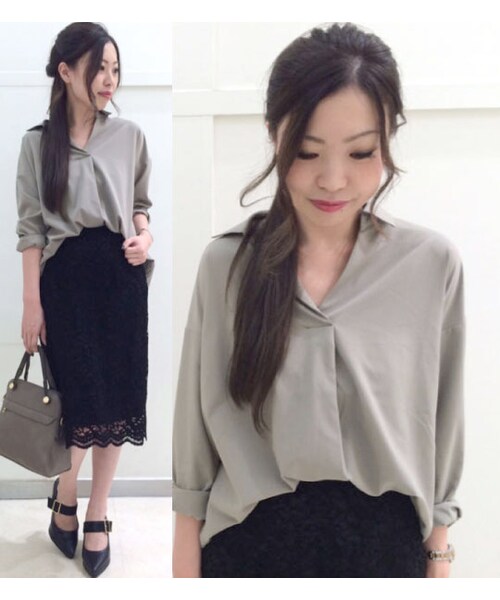 laboratory work(ラボラトリーワーク)の「ストレッチローンスキッパーシャツ(トップス・レディース・オフホワイト/ブラウン/カーキ・M)」の3枚目の写真