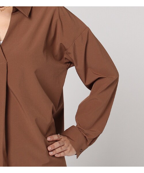 laboratory work(ラボラトリーワーク)の「ストレッチローンスキッパーシャツ(トップス・レディース・オフホワイト/ブラウン/カーキ・M)」の8枚目の写真