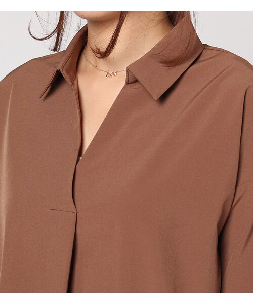 laboratory work(ラボラトリーワーク)の「ストレッチローンスキッパーシャツ(トップス・レディース・オフホワイト/ブラウン/カーキ・M)」の6枚目の写真