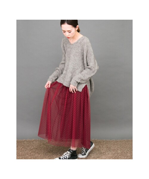 KBF（ケイビーエフ）の「【予約】チュールロングスカート（スカート・レディース・GRAY/WINE/NAVY/BLACK・one）」の10枚目の写真