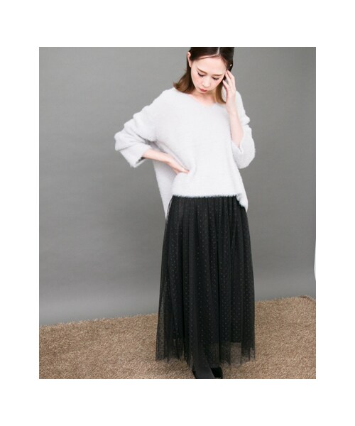 KBF（ケイビーエフ）の「【予約】チュールロングスカート（スカート・レディース・GRAY/WINE/NAVY/BLACK・one）」の6枚目の写真