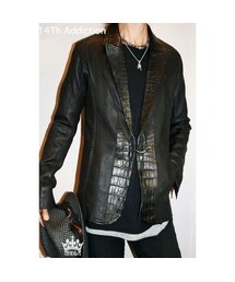 00's 14th addiction Cross Zip Leather Hooded Jacket