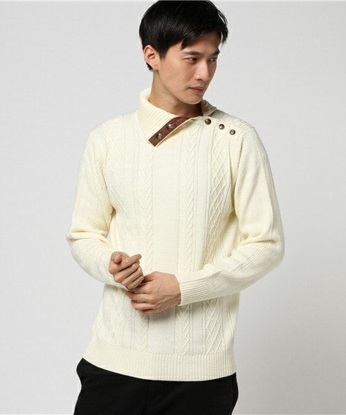 MEN'S BIGI（メンズビギ）の「2wayタートルネックニット/ケーブル（ニット/セーター・メンズ・ホワイト/グレー/ネイビー/ボルドー・S/M/L）」の2枚目の写真