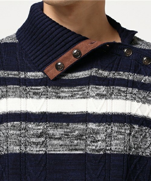 MEN'S BIGI（メンズビギ）の「2wayタートルネックニット/ケーブル（ニット/セーター・メンズ・ホワイト/グレー/ネイビー/ボルドー・S/M/L）」の7枚目の写真
