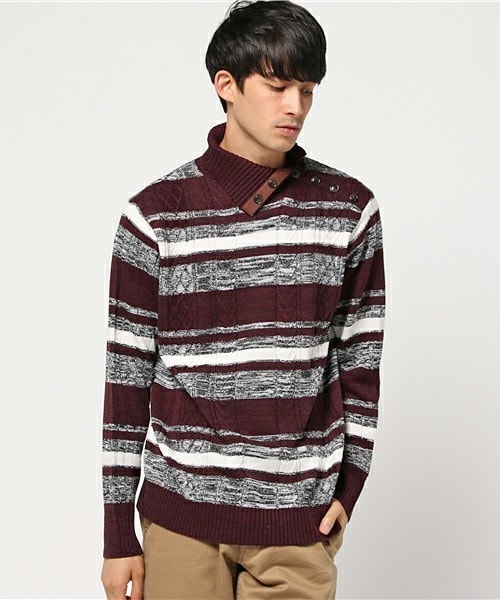 MEN'S BIGI（メンズビギ）の「2wayタートルネックニット/ケーブル（ニット/セーター・メンズ・ホワイト/グレー/ネイビー/ボルドー・S/M/L）」の4枚目の写真