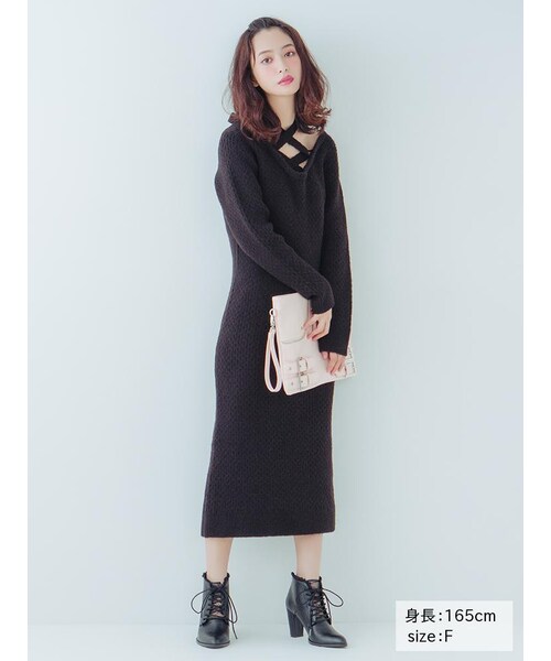 EATME（イートミー）の「2WAYクロスニットワンピース（ワンピース/ドレス・レディース・グレー/ブラック/ピンク）」の7枚目の写真