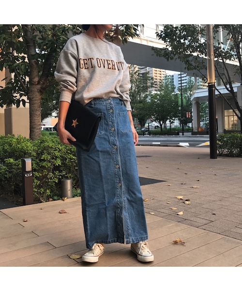 copine（コピン）の「10ozフロントボタンデニムロングスカート（デニム