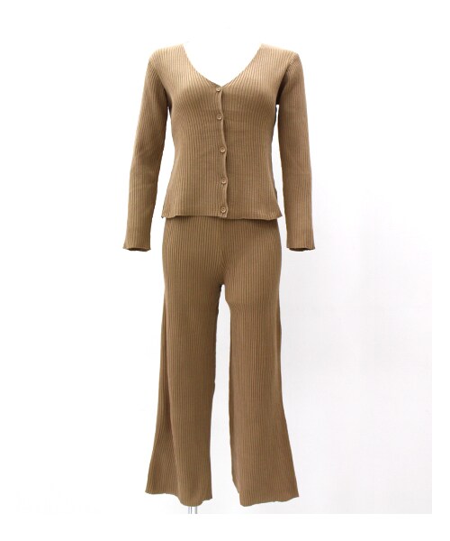 ANAP（アナップ）の「リブカーディガン+パンツSET（パンツ・レディース・ブラック/ベージュ・one size）」の2枚目の写真