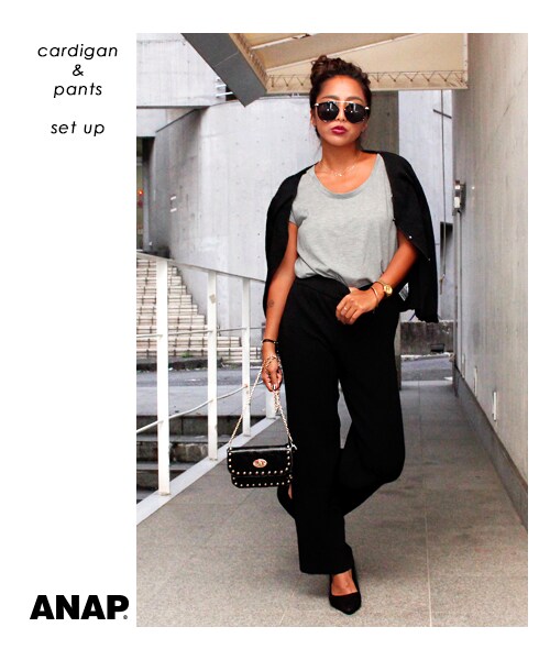 ANAP（アナップ）の「リブカーディガン+パンツSET（パンツ・レディース・ブラック/ベージュ・one size）」の3枚目の写真