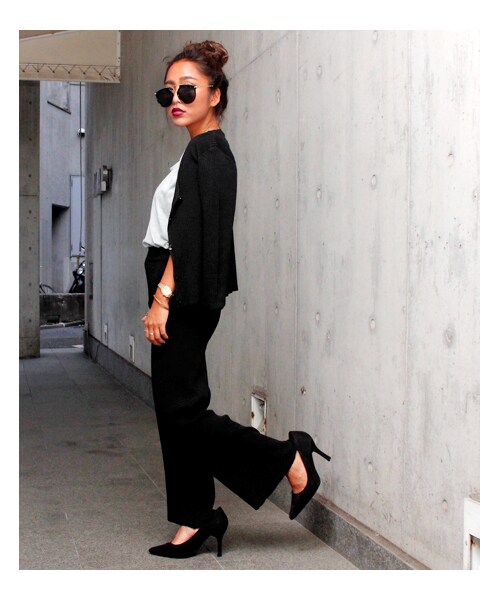 ANAP（アナップ）の「リブカーディガン+パンツSET（パンツ・レディース・ブラック/ベージュ・one size）」の5枚目の写真