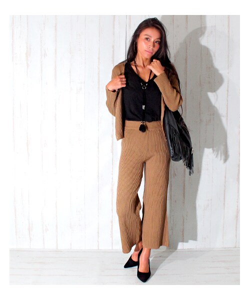 ANAP（アナップ）の「リブカーディガン+パンツSET（パンツ・レディース・ブラック/ベージュ・one size）」の7枚目の写真