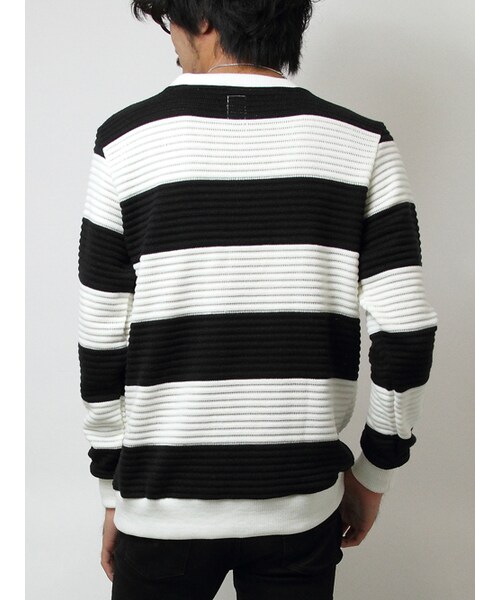 JACKROSE（ジャックローズ）の「×Luv maison リップルボーダーUニット（トップス・メンズ・ブラック/グレー・M/L）」の2枚目の写真