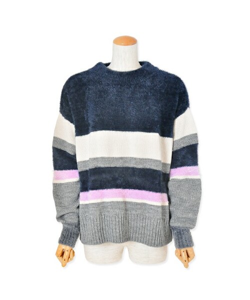 flower（フラワー）の「blende color knit ～ﾌﾞﾚﾝﾄﾞｶﾗｰﾆｯﾄ（ニット/セーター・レディース・ivory/navy・navy/FREE）」の2枚目の写真
