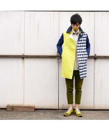 NIRAME.CO | 気まぐれロングピーコート　ネイビーチェック(ピーコート)