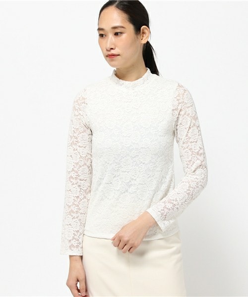 archives（アルシーヴ）の「総レースハイネックプルオーバー（Tシャツ/カットソー・レディース・オフホワイト/ブラック/ブラウン・MEDIUM）」の2枚目の写真