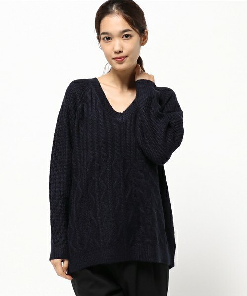 archives（アルシーヴ）の「異編み地Vネックプルオーバー（ニット/セーター・レディース・オフホワイト/ブラウン/ネイビー・MEDIUM）」の3枚目の写真