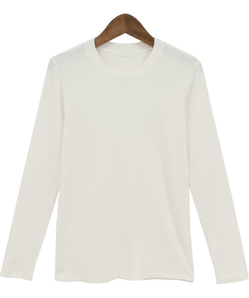 Dailyabout（デイリーアバウト）の「ベーシックスリムフィットリブ長袖Ｔシャツ(P0000VTN)（Tシャツ/カットソー・レディース・ブラック/ホワイト・FREE/Free）」の2枚目の写真