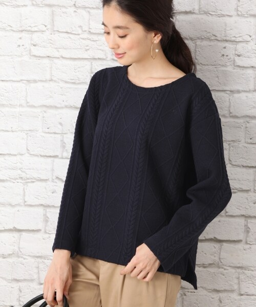 LEPSIM（レプシィム）の「ケーブルフクレワイドプルオーバー（トップス・オフ/チャコールグレー/カーキ/ダークネイビー）」の4枚目の写真