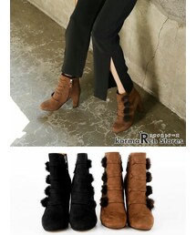 KORMARCH | スエードライクポンポンアンクルブーツ(ブーツ)