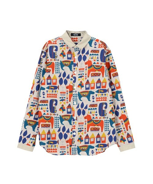 Ne-net ネネット メンズ モクバノシャツ総柄シャツ 北欧柄