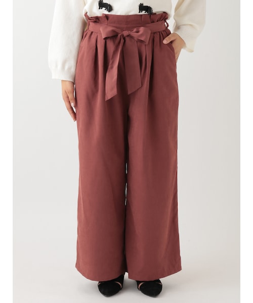 w closet（ダブルクローゼット）の「リボン付タック入りワイドパンツ（パンツ・レディース・マスタード/スモークレッド/ブラック・FREE）」の4枚目の写真
