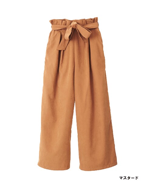 w closet（ダブルクローゼット）の「リボン付タック入りワイドパンツ（パンツ・レディース・マスタード/スモークレッド/ブラック・FREE）」の2枚目の写真
