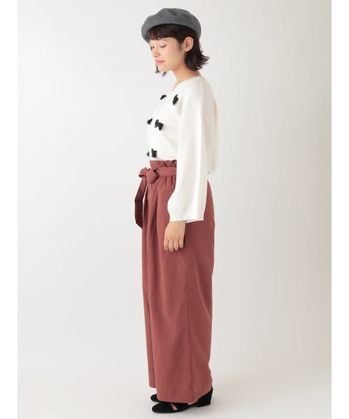 w closet（ダブルクローゼット）の「リボン付タック入りワイドパンツ（パンツ・レディース・マスタード/スモークレッド/ブラック・FREE）」の5枚目の写真