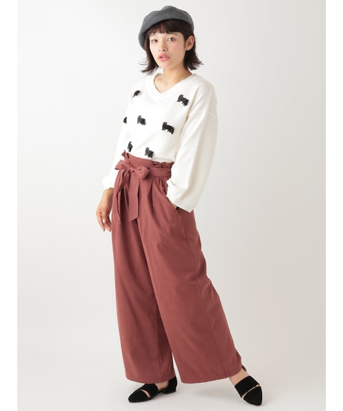 w closet（ダブルクローゼット）の「リボン付タック入りワイドパンツ（パンツ・レディース・マスタード/スモークレッド/ブラック・FREE）」の10枚目の写真