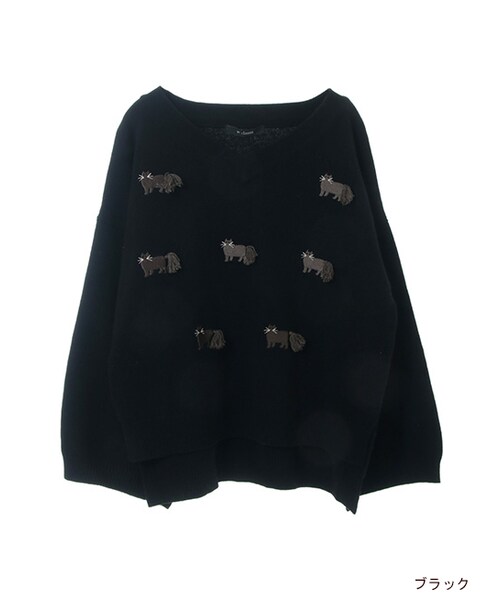 w closet（ダブルクローゼット）の「ネコ刺繍Vネックプルオーバー（トップス・レディース・オフホワイト/グリーン/ブラック・FREE）」の2枚目の写真