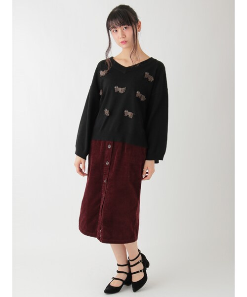 w closet（ダブルクローゼット）の「ネコ刺繍Vネックプルオーバー（トップス・レディース・オフホワイト/グリーン/ブラック・FREE）」の12枚目の写真