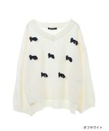 w closet | ネコ刺繍Vネックプルオーバー(トップス)