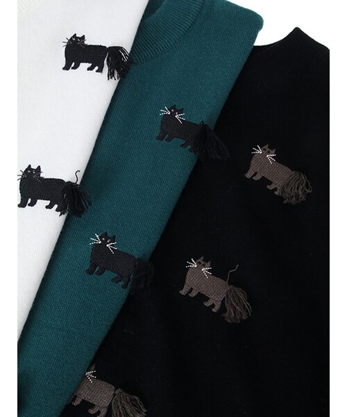 w closet（ダブルクローゼット）の「ネコ刺繍Vネックプルオーバー（トップス・レディース・オフホワイト/グリーン/ブラック・FREE）」の11枚目の写真