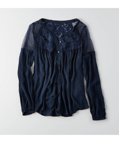 American Eagle(アメリカンイーグル)の「AEOスイングブラウス(シャツ/ブラウス・レディース・クリーム/ネイビー・XXS/XS/S/M/L/XL)」の2枚目の写真