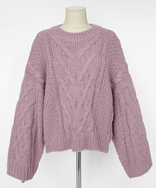 DHOLIC（ディーホリック）の「ワイドスリーブケーブルニットプルオーバー（ニット/セーター・レディース・ディープミント/ブラックグレー/アイボリー/ライトパープル・FREE）」の4枚目の写真