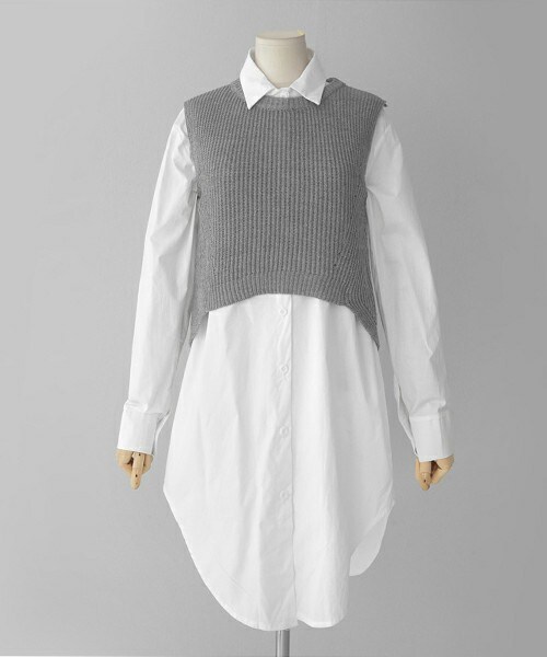 DHOLIC（ディーホリック）の「アンバランスニットベスト&コットンシャツSET（その他トップス・レディース・ブラック/グレー・FREE）」の2枚目の写真