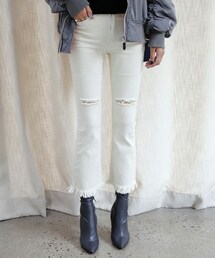 DHOLIC | フリンジヘムダメージブーツカットパンツ(デニムパンツ)