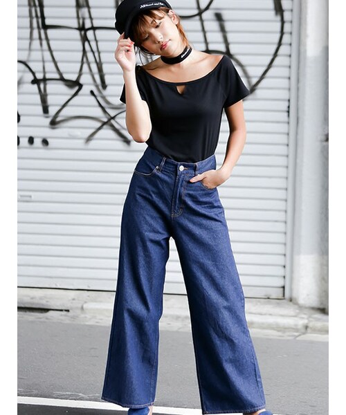 BACKS(バックス)の「ライトデニムワイドPT(デニムパンツ・レディース・ネイビー/ブルー・F)」の1枚目の写真