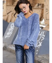 BACKS☆ニット logo emb over size cable v knit – BUNNY APARTMENT