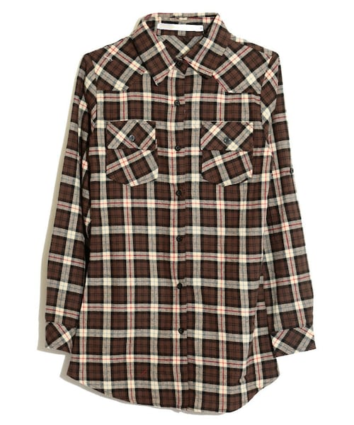 aimoha（アイモハ）の「Aラインチェックシャツチュニック（シャツ/ブラウス・レディース・グリーン/イエロー/ブラウン/ネイビー・S）」の2枚目の写真