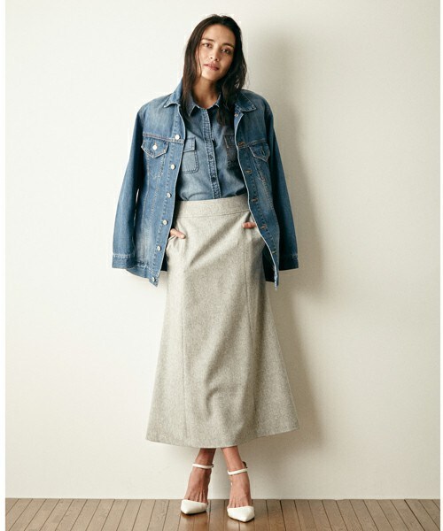 DRWCYS（ドロシーズ）の「ウール混ロングスカート（スカート・レディース・ベージュ/グレー・M）」の2枚目の写真