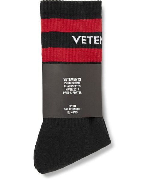 VETEMENTS（ヴェトモン）の「Vetements Striped Stretch Cotton-Blend Socks（ソックス/靴下・メンズ・Black・One size）」の3枚目の写真