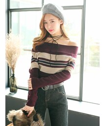 KORMARCH | オフショルダーボーダーニットプルオーバー(ニット/セーター)