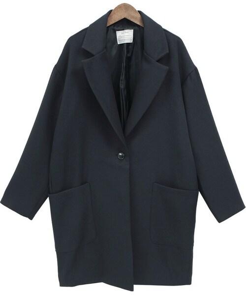 Dailyabout(デイリーアバウト)の「ビッグポケットミディアム丈シングルコート(P0000VTF)(ダウンジャケット/コート・レディース・グレー/ネイビー・FREE)」の2枚目の写真