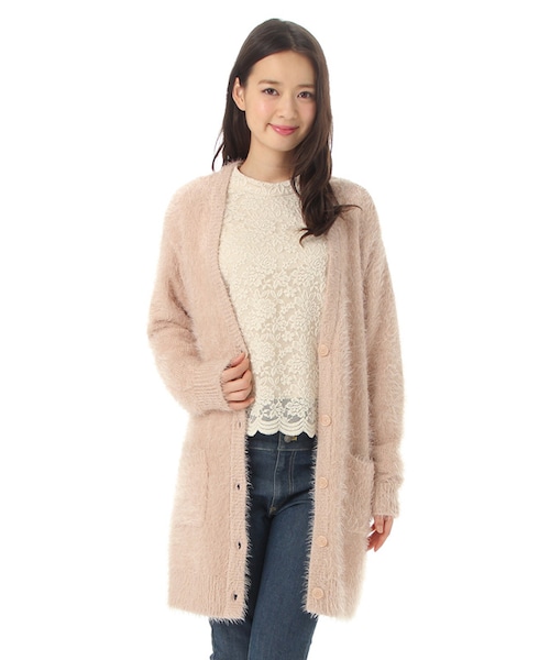 Honeys（ハニーズ）の「シャギーロングカーデ（カーディガン・レディース・アイボリー/クロ/ピンク/グレー/ベージュ・Ｍ/Ｌ）」の5枚目の写真