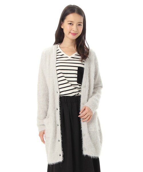 Honeys（ハニーズ）の「シャギーロングカーデ（カーディガン・レディース・アイボリー/クロ/ピンク/グレー/ベージュ・Ｍ/Ｌ）」の4枚目の写真