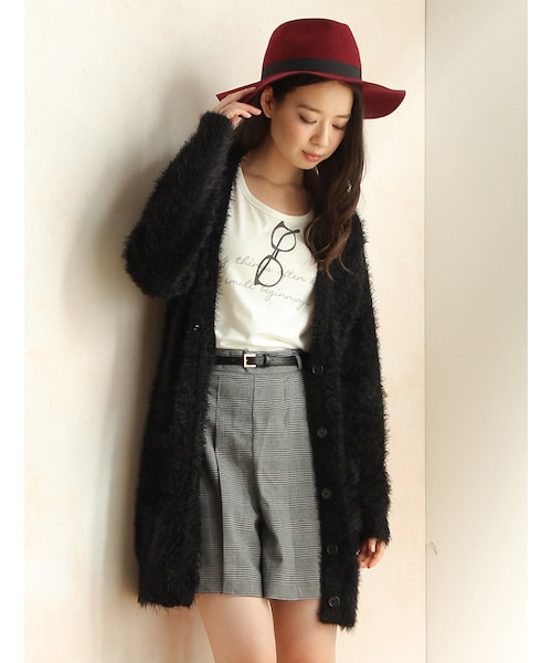 Honeys（ハニーズ）の「シャギーロングカーデ（カーディガン・レディース・アイボリー/クロ/ピンク/グレー/ベージュ・Ｍ/Ｌ）」の3枚目の写真